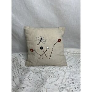 Handmade Mini Decorative Pillow | Linen Look | Dragonfly Embroidery